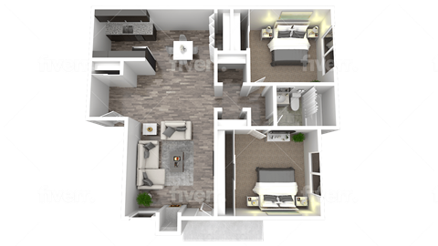 Floor plan for 2 beds, 1 bath, 921 sqft